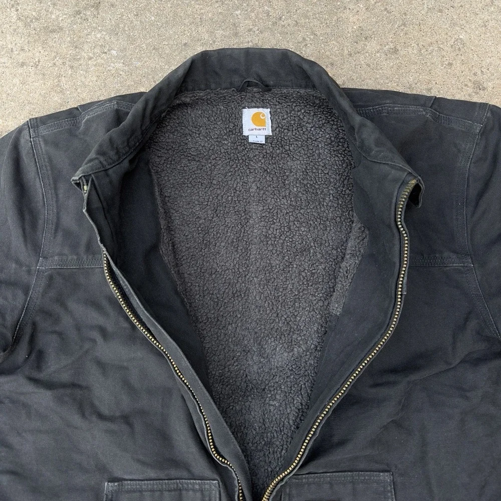 VTG‎ Carhartt Sandstone Ridge Jacket Men's Large C61 BLK Chore Coat Sherpa Lined